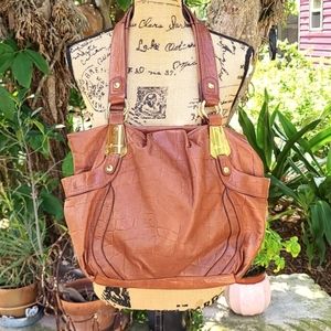 B. Makowsky cognac brwn leather croc print satchel. Gold hardware. Gently worn